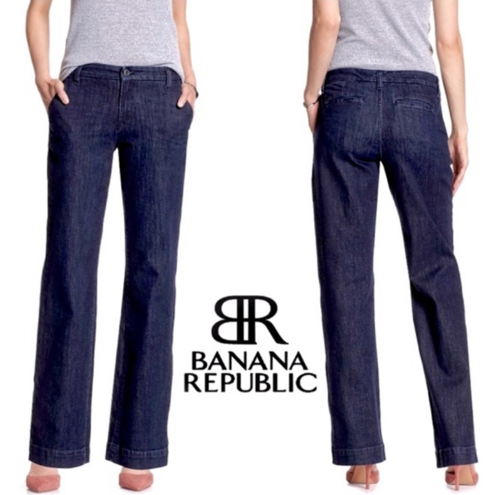 Banana Republic wide leg trouser dark sailor jeans size 8 long